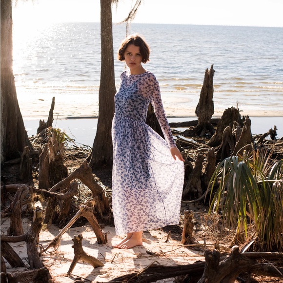 Blue Floral Mesh Dress - Picture 1 of 5